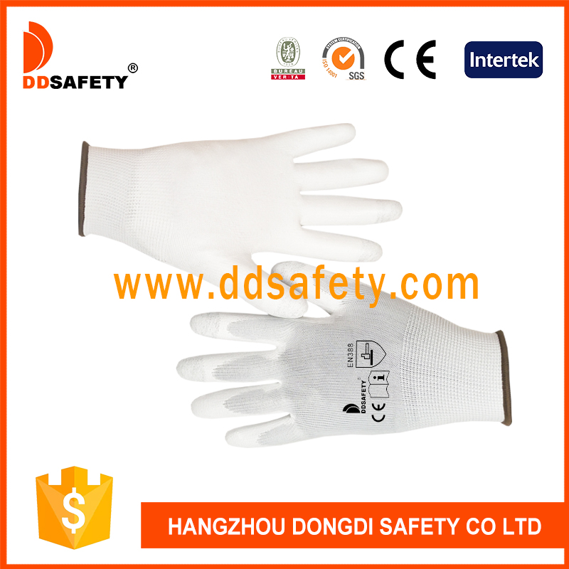 Белые с полиуретановым покрытием перчатки с углеродным волокном на пальцах-DPU103